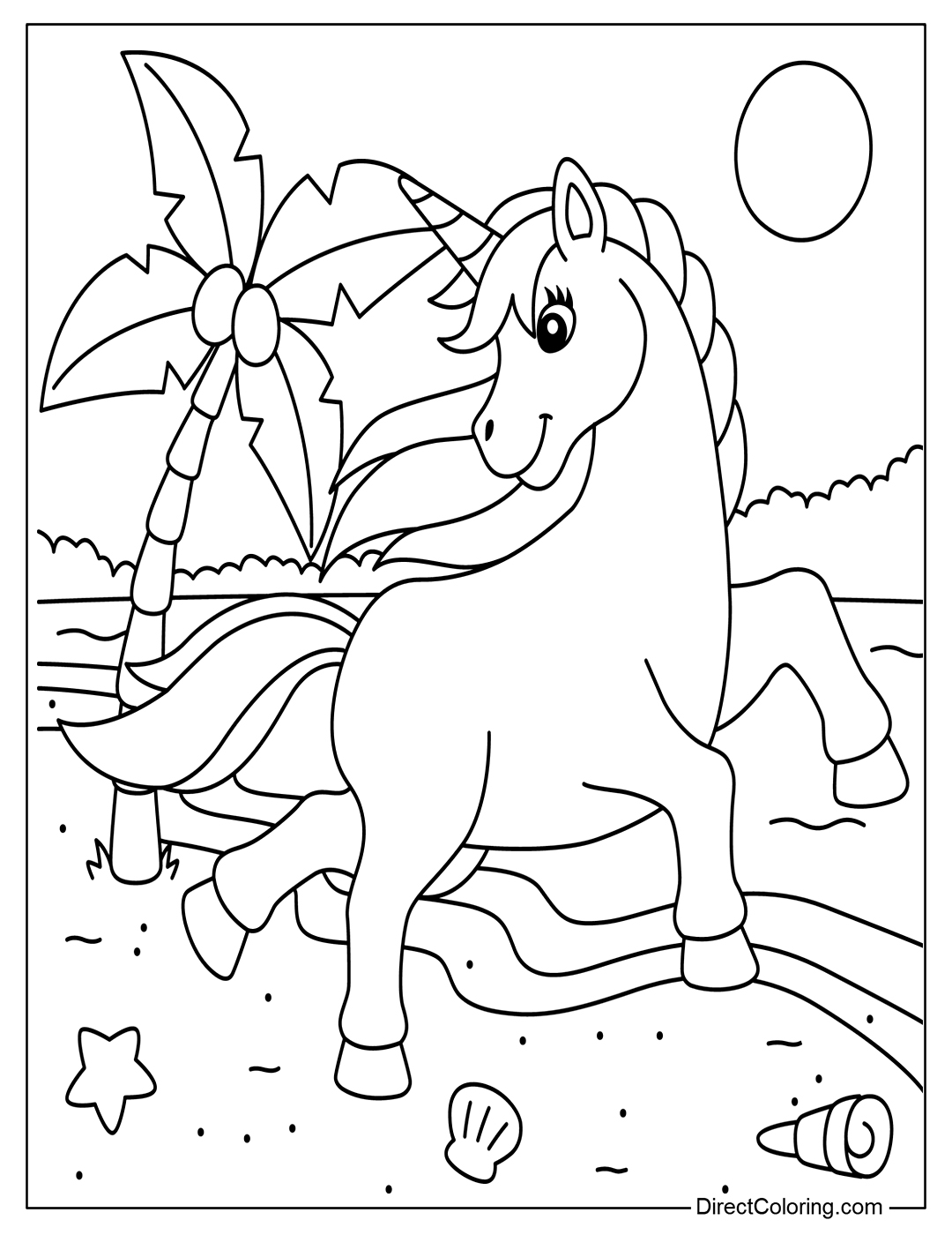 Unicorn with Coconut Tree on the Beach
